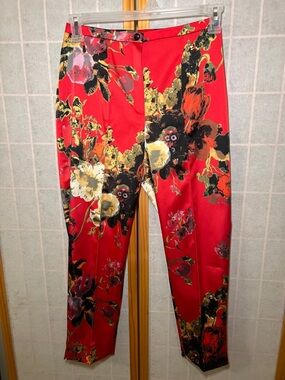 Basler Red Floral Ankle Pants Women’s US 8 German Designer Trousers